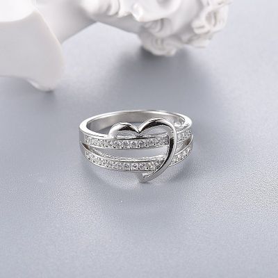 925 Silver Heart ring Luxury Wedding Band Engagement Ring Cubic Zirconia Diamond