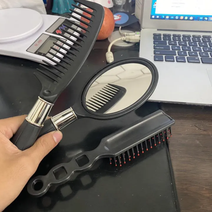 3PCS/SET Plastic Hair Comb, Brush And Mirror Set BLACK Lazada PH
