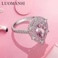 Luomansi New 7*10 Pink High Carbon Diamond Woman Ring Sparkling Wedding Engagement Cocktail Party Jewelry