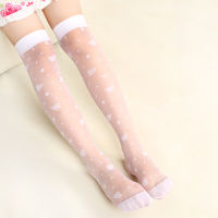 3-10Y White Socks Silk Children Girls Dance Butterfly Print High Over Knee School Uniform Perfermance Ultra-thin Sock