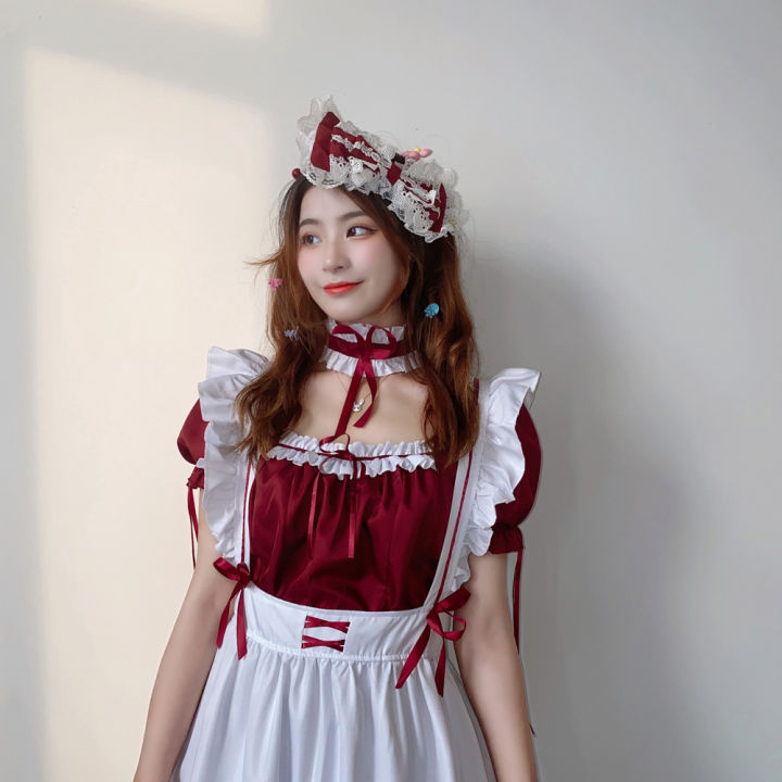 ชุดแม่บ้านสีไวน์แดง-cos-แม่บ้านน่ารัก-lolita-ชุดเดรสโลลิต้า-cosplay-เสื้อผ้า