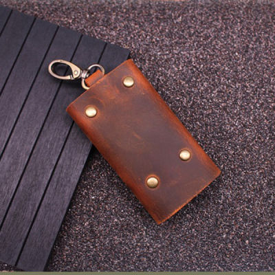 Handmade Genuine Leather Key Wallet Men Holder Keychain Pouch Purse Zipper Designer Housekeeper Car Small Key Case Keys Pouch