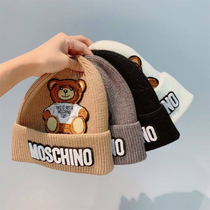 moschino-หมวกถักปักลายหมี