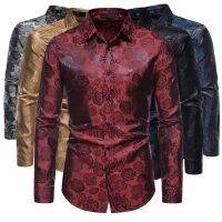 Fashion New Mens Long Sleeve Button Shirt personality Rose Print Casual Shirt Slim Dress Shirt