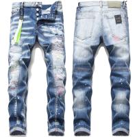 Men’s Luxury Ripped Light Blue Jeans,Painted Slim-fit Denim Pants,Classic Patchwork Casual Jeans,Youth Fashion Must