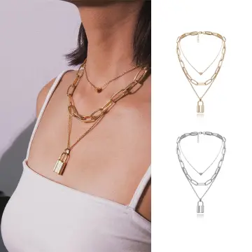 2023 Punk Lock Chain Necklace for Women Statement Hip Hop Twisted