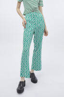 f.fashion กางเกงขากว้างลายแอ็บสแตรก ผู้หญิง สีเขียว | Abstract Animal Print Wide Leg Trousers | 06097