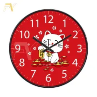 F&Y TIME นาฬิกาแขวนผนัง นาฬิกาเลขชัด ขนาด5นิ้ว/12นิ้ว นาฬิกาติดผนังลายแมวให้โชค ทรงกลม เข็มเดินเรียบ เสียงเงียบ ประหยัดถ่าน