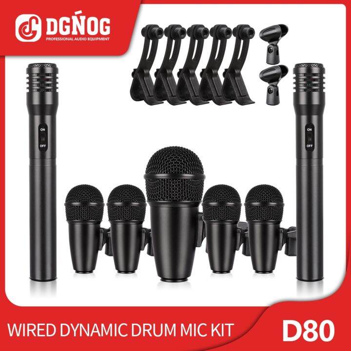 DGNOG D80 7-Piece Wired Dynamic Drum Mic Kit - Kick, Tom/Snare & Cymbal ...