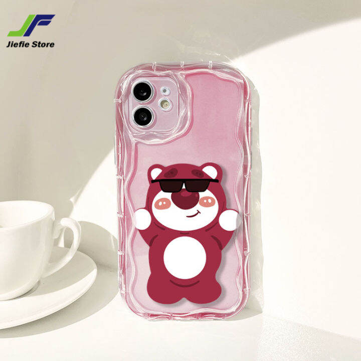 เคสโทรศัพท์สุดเท่ห์หมีลายสตรอเบอร์รี่การ์ตูน-jiefie-สำหรับ-vivo-y21-y21t-y21a-y21s-y33s-y33t-y22-y22s-y91-y93-y95-y50-y30-คลื่น-y30i-ออกแบบเคสป้องกันการกระแทกพิเศษ