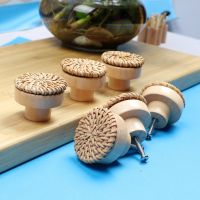 ❏ YOZWOO Wooden Handles Beech Rattan Drawer Knobs Wardrobe Furniture Handle Cupboard Door Handle Dresser Pulls Furniture Hardware