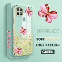 เคสโทรศัพท์สำหรับ OPPO A1 5G A12S A12E A12 A15 A15S A16 A16E A16K A16S ฟรีสายคล้อง + เคสเคสโทรศัพท์แบบนิ่มลายผีเสื้อสีชมพูชุบหรูหรา