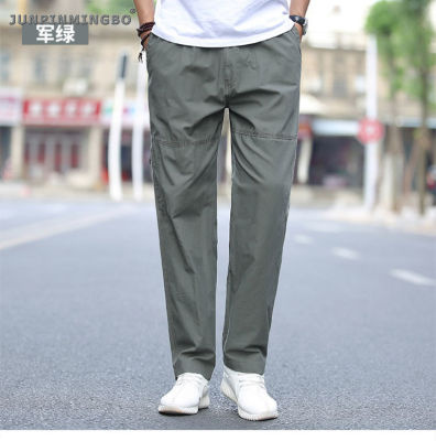 JUNPINMINGBO กางเกงคาร์โก้ผู้ชาย,M-6XL กางเกงสแล็คลำลองผ้าฝ้ายนุ่มระบายอากาศบางย้อนยุคตกแต่งด้วยซิป