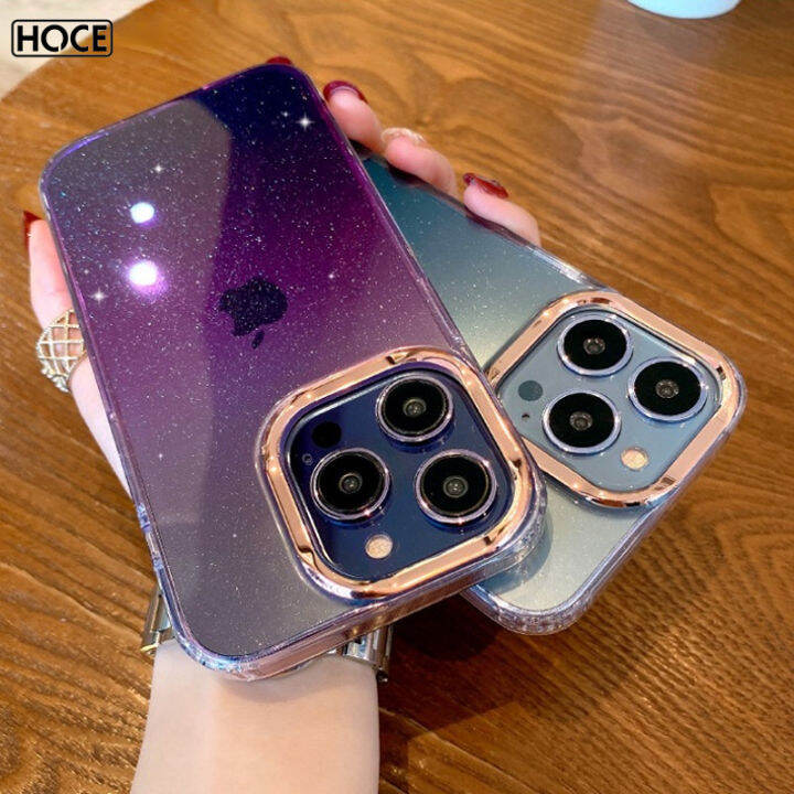 hoce-กากเพชรหรูหราเคสโทรศัพท์แบบใสดาวสำหรับ-iphone-14-13-12-11-pro-max-13-12-mini-14-plus-เคสเคสกันกระแทกเคสกันกระแทกไล่ระดับสีม่วง