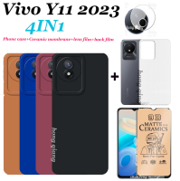 (4 In1) Vivo Y11 2023 Y02S Y02 Y16 Y22สีลูกอมเคสโทรศัพท์ซิลิโคนนิ่ม + ฟิล์มเซรามิกหน้าจอ + ฟิล์มเลนส์ + ฟิล์มด้านหลัง