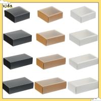 VJDA 10pc ข้อมูลจำเพาะหลายรายการ ตู้โชว์ลิ้นชัก มีหน้าต่าง PVC ใส กล่องของขวัญ กล่องบรรจุภัณฑ์ กระดาษคราฟท์ สำหรับบรรจุเค้กคุกกี้ขนม