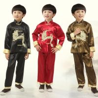 【CW】 4Colors Chinese Tang Boys Kids New Year Outfit Stain Hanfu Jacket Pants Birthday
