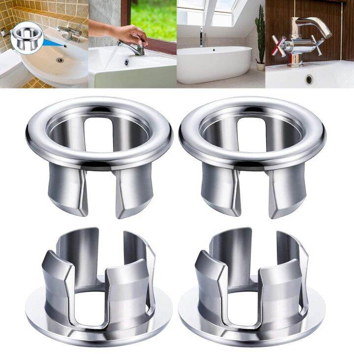 4pcs Bathroom Basin Sink Overflow Ring Chrome Hole Cover Cap Inserts