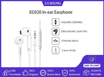 Samsung EG920 ชุดหูฟัง Bass หูฟังเดิม  AKG In-Ear หูฟัง | 3.5มม.Edition Hi-Res Audio หูฟัง | 3ปุ่มพร้อมไมโครโฟนการควบคุมระดับเสียง | สำหรับ S10 S9 S8 S7 S6 A30 A50 a70พร้อมไมโค