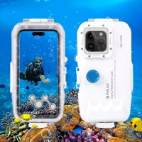 40m/130ft Waterproof Diving Case for iPhone 14 Plus / 14 Pro Max / 13 Pro Max / 12 Pro Max / 11 Pro Max with One-way Valve Photo Video Taking In the water Housing Cover(White)