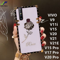 JieFie เพชร Rose สำหรับ VIVO V9 / V11i / V15 / V15 Pro / V17 Pro / V20 / V20 Pro / V21 / V21E ล่าสุด Chrome Luxury ดอกไม้ปลอกสแควร์ TPU ฝาครอบโทรศัพท์กันกระแทก