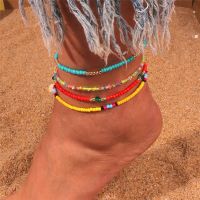 Bohemian Colorful Beads Anklets for Women Handmade Elastic Foot Jewelry Summer Beach Barefoot Bracelet Ankle on Leg Jewelry Gift