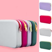 LUOWULUO Dompet Koin สีทึบซิลิโคนสีตัดกันกระเป๋าเก็บของกระเป๋าใส่เครื่องสำอางค์สุดสร้างสรรค์สำหรับกลางแจ้ง