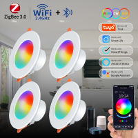 Tuya WiFi สมาร์ท LED ดาวน์ไลท์ Zigbee RGB หรี่แสงได้จุดไฟ LED โคมไฟเพดานห้องครัวบลูทูธ10วัตต์15วัตต์กับ Alexa Home *
