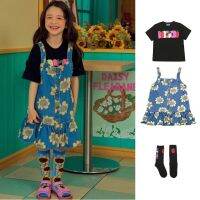 Girls Dress Set 2023 Spring And Summer New Printed Suspenders Girls Dresses Cotton Black Girls T-shirt Childrens Clothing  by Hs2023