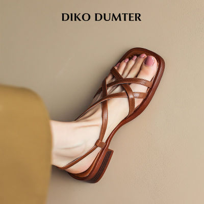 รองเท้าแตะสายรัดส้นแบนวินเทจ DikoDumter สำหรับผู้หญิงรองเท้าเข็มขัดเปิดนิ้วแฟชั่น