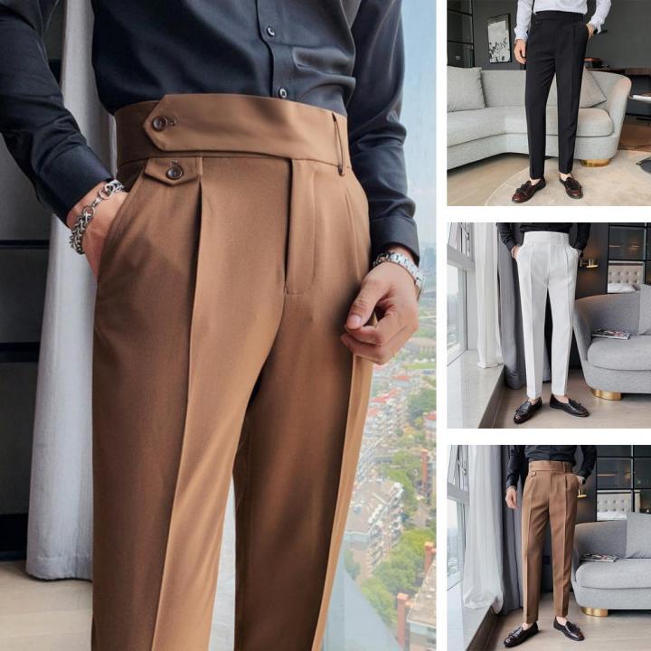 ชุดเดรสทางการกางเกงทางการที่ทันสมัยกางเกงขายาวสีทึบกระดุมพอดีตัวแต่งกางเกงสูท