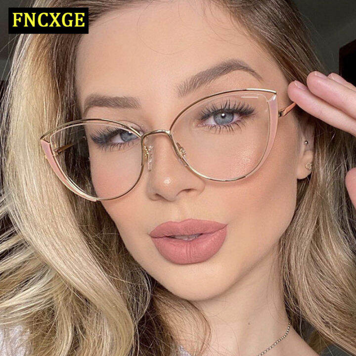 FNCXGE Cat Eye Anti Blue Metal Brand Glasses Frames Women Optical
