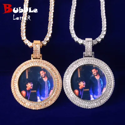 Bubble Letter Custom Photo Necklace Picture Pendant Baguette Charms Men Hip Hop Jewelry Iced Out Free Shipping Items