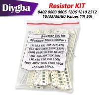 200PCS 660PCS 720PCS 4000PCS 0402 0603 0805 1206 1210 2512 SMD Resistor Kit DIYGBA Assorted Kit 10K 100K 1K 1R 100R 220R 1 5