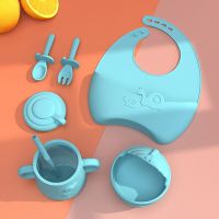 Baby Silicone Anti-drop Non-slip Plate Kids Bowl Plates Snails Cartoon Cup Spoon Fork Set Baby Feeding Silicone Bowl Tableware Bowl Fork Spoon Sets