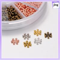 JING 264pcs เงินและทอง ลูกปัดเกล็ดหิมะ มี6สี สังกะสีอัลลอยด์ เกล็ดหิมะลูกปัดหลวม งานฝีมือที่ยอดเยี่ยม มีหนึ่งหลุม ลูกปัดโลหะผสมสังกะสีโลหะ สำหรับทำสร้อยข้อมือสร้อยคอเครื่องประดับ