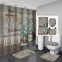 【CW】㍿♠  Floral Pottery Vase Shower Curtain Set Non-Slip Rugs Toilet