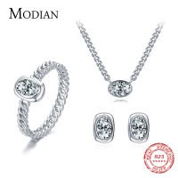 MODIAN Real 925 Sterling Silver Jewelry Sets Luxury Oval Clear CZ Necklace Earrings Bracelet For Women Wedding Engagement Gift