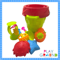 Playground RongXin ของเล่นทราย ชุดถังของเล่นถังทรายยักษ์ 8 ชิ้น ถังสูง 28 ซม ถังปราสาท Sand bucket beach toys 601(คละสี)