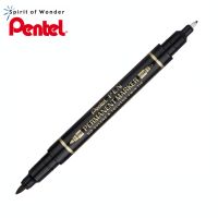 Pentel ปากกาเคมี ปากกาหมึกกันน้ำ ปากกาเขียนป้าย เพนเทล 2 หัว 0.3 &amp; 1.0mm - หมึกสีดำ