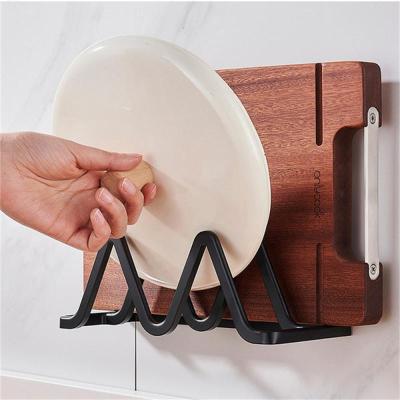 Pot Lid Holder Wall Mount No Punching Double Slots Cutting Board Storage Rack Home Kitchen Bakeware Organization Bathroom Counter Storage