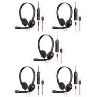 5X USB Headset with Noise Cancelling Microphone for Laptop Computer, On-Ear Wired Office Call Center Headset