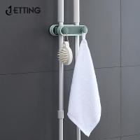 Bathroom Multi-Purpose Hook Mop Holder Clip Organize Double Buckle No Trace Rack Hanging Rag Plastic Broom Wall Mounted Adhesive Picture Hangers Hooks