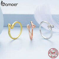 BAMOER 925เงินสเตอร์ลิงกอดอบอุ่นและรักมือแหวนปรับได้สำหรับผู้หญิงเครื่องประดับปาร์ตี้แหวนชอบใหญ่ของเขา BSR176