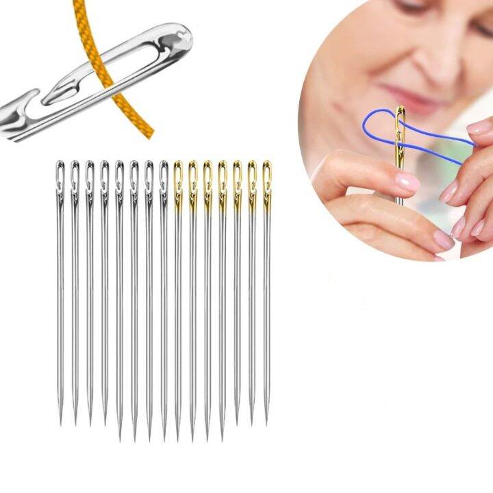 12 Pcs/set Stainless Steel Sewing Needles Elderly Needleside Hole