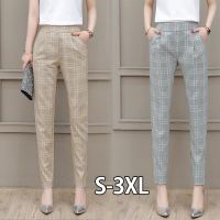 COD DSGERTRYTYIIO 2022 Plaid Pants Womens Summer Thin Cropped Pants Suit Pants Korean Style Retro Loose Harem Pants Straight-Leg Pants Casual Trousers Office Work Wear Pants