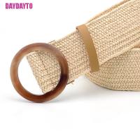 [DAYDAYTO] Vintage Boho ided Waist Belt Summer Belt Round Wooden Buckle Straw Wide Belts