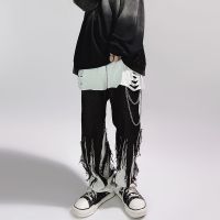 【YD】 Hiphop hip-hop autumn loose stitching high street wide leg trendy punk style straight jeans