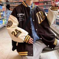 SUPEEON丨เรียกงานเย็บปะแฟชั่นวินเทจอเมริกัน Jaket Baseball ของผู้ชาย,เสื้อแจ็คเก็ตคู่ฮิปฮอปลำลองทรงหลวมและอเนกประสงค์แบบใหม่