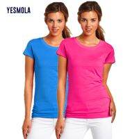 【HOT】♠✜☬ YESMOLA 2021 Color T Shirt Cotton Short Sleeves Elastic T-shirts Female Sleeve S-XL